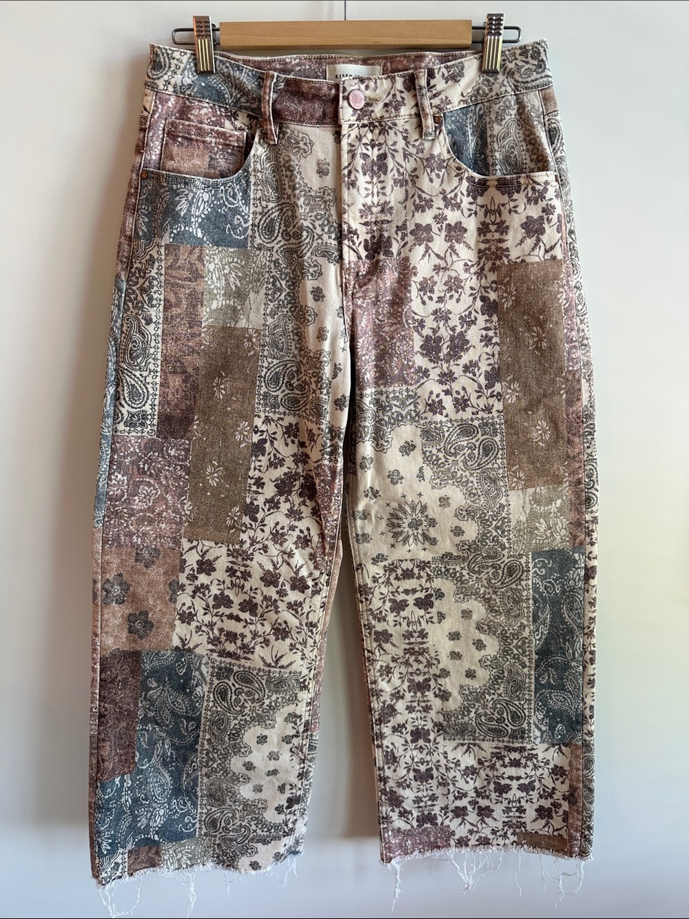 NWOT Risen High Rise Wide Leg Ankle Pants in Earth Block Print - Size 11/30 - Picture 4 of 16